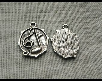 Treble clef music, 24 mm silver plated charm pendant