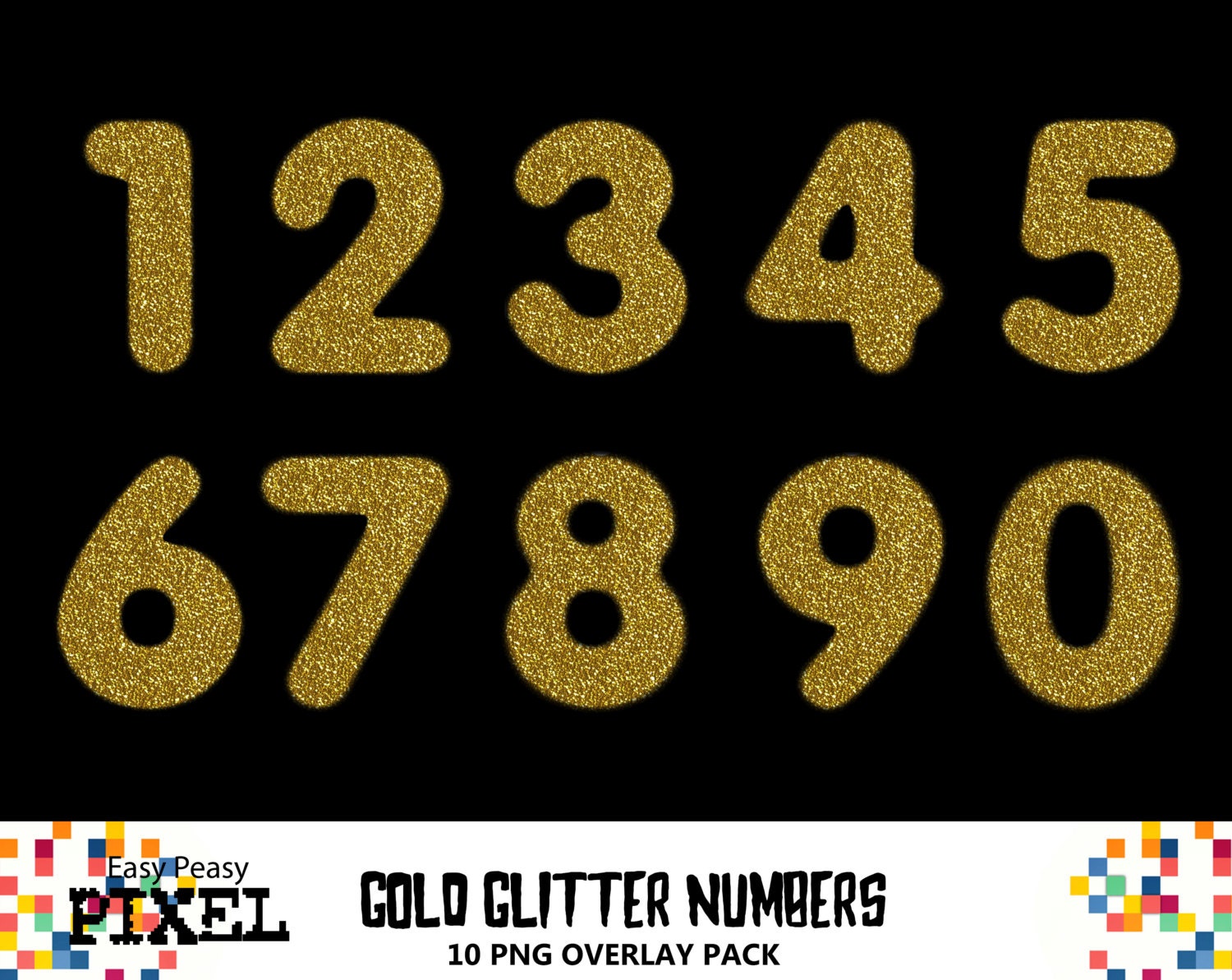 GOLD GLITTER NUMBERS, Numbers Overlays, Overlays, Glitter
