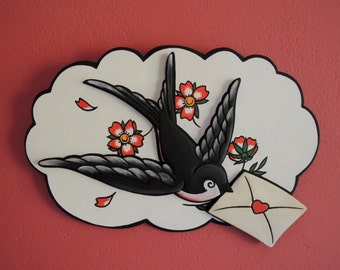Swallow with Letter and Cherry Blossoms, Old School