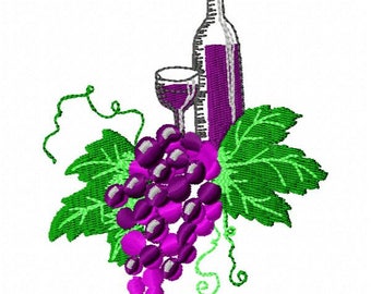 Wine and Grapes Machine Embroidery Design - Instant Download