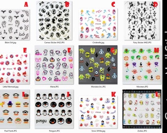 Cartoon Nail Art Stickers disney princess cinderella snow white ariel little mermaid fairies fairy penguin zodiac animals monster inc cameo