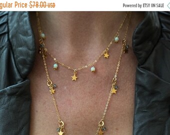MEMORIAL DAY SALE Opal Necklace, Gold Opal Necklace, Star necklace, Gold Star Necklace, Charm Necklace, layering Necklace, Simple Necklace,