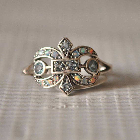 Sterling Silver Aquamarine Art Deco Ring Sz 8 #9837