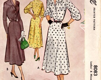 1950s McCall 8083 Vintage Sewing Pattern Misses Afternoon Dress, Shirtwaist Dress Size 16 Bust 34