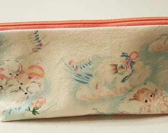 Vintage Baby Zippered Flat Bottom Pouch Bag Contrasting Lining