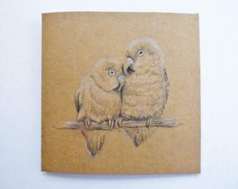 Love birds Valentines Gift card, Unique hand drawn Anniversary card, Romantic engagement card, Wedding card, Marriage, Animal couple card