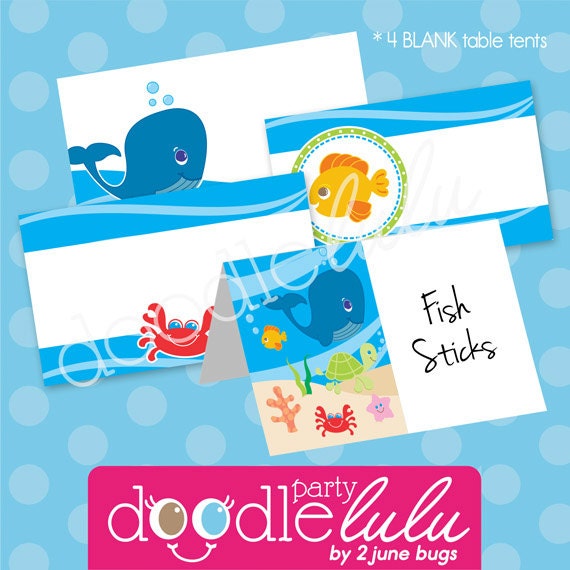 under the sea party food labels pool party buffet cards