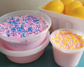 Cotton Candy and Pink Lemonade glossy slime with beads
