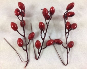 Set Of 21 Oval Dark Red Artificial Berries Flower Embellishments Craft Flowers Fake Red Berries Craft Berries Rose Hip Berries