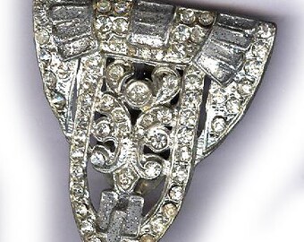 vintage DRESS CLIP art deco rhinestone triangle oldness dress clip clear rhinestone repurpose bridal finding antique dress clip