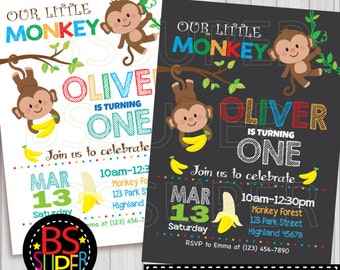 Monkey Birthday Invitation , Monkey Birthday Party , Monkey Invitation, Monkey party invite