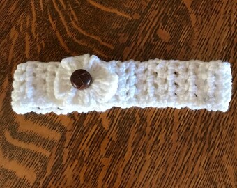 Handmade crocheted headband with flower & button