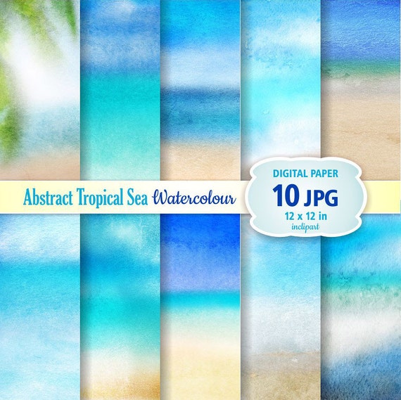 Abstract Tropical Sea Watercolour Digital Paper ClipArt. Set