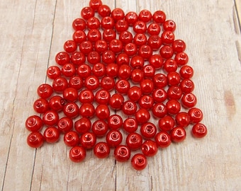 4mm Glass Pearls - Red - 100 pieces - Crimson - Siam - Cardinal