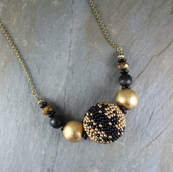 Boho Chic ~ Rustic Romantic ~ Large Hand Beaded Bead necklace ~ Artisan Handcrafted