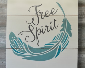 Feather Wall Decor - Boho Decor - Free Spirit Feather Sign - Feather Decor - Wanderlust - Hippie Decor