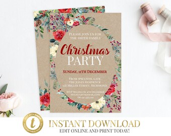 Templett INSTANT DOWNLOAD Christmas Invitation, Christmas Party, Christmas, Printable, Christmas Invite, Printable Invitation, Invitations
