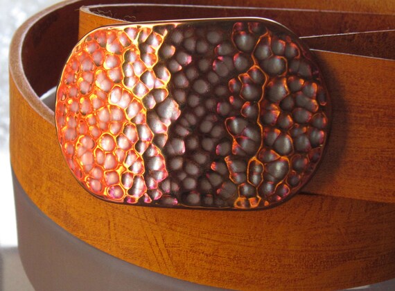GOLF Belt Buckle Unisex Hand Forged Orange & Pink Anvil Textured Stainless Steel Hypoallergenic Accessory Belt Buckle fits 1-1/2" Belt