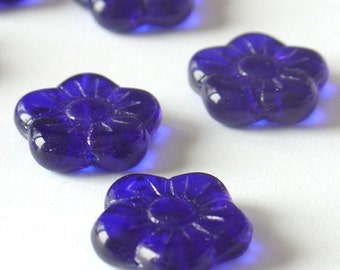 15mm Pressedround Glass Cobalt Blue Flower Bead - 25 Pieces - 1001s