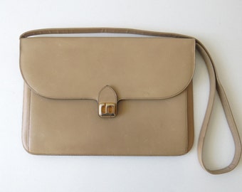 VINTAGE DIOR BAG, Dual sand color leather Christian Dior shoulder bag/clutch from the 1980's