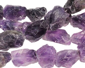 Amethyst Rough Nugget Beads, Full Strand Raw Amethyst Nuggets, Rough Amethyst Beads, Drilled Raw Amethyst Chunks, 13-18 mm - (ST-255)