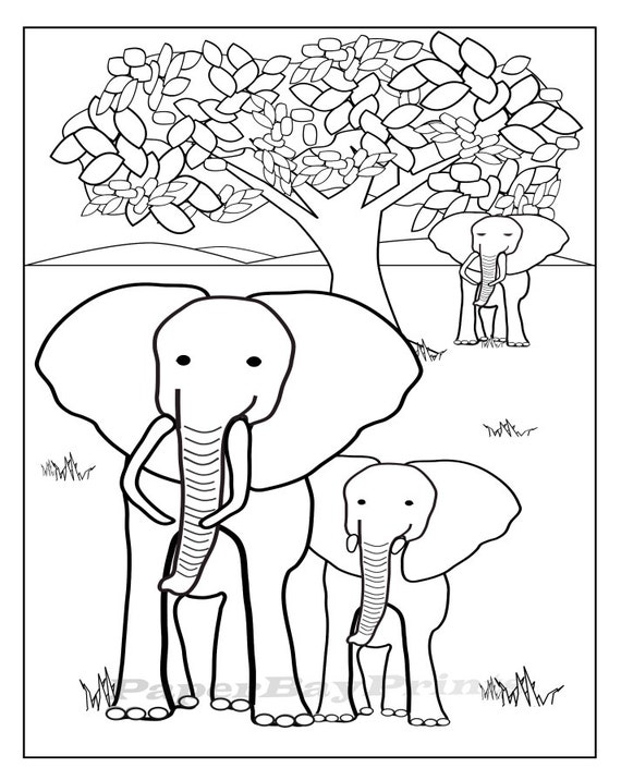 Elephant Drawing Printable Coloring Page for Kids Picture of