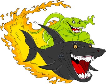 Dinosaur Riding a Shark 3-Gift Tag-Gift Card-Jewelry-T-Shirt-Digital Clipart-Website-Banner-Notebook-Scrapbook.