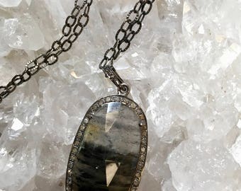 Labradorite/Pave Diamond Pendant Necklace