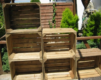 6 x Vintage Rustic European Wooden Apple Crates, ideal storage boxes box display crate bookshelf idea