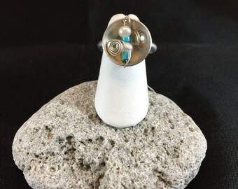 Ring- Turquoise, Freshwater Pearls, Sterling Silver
