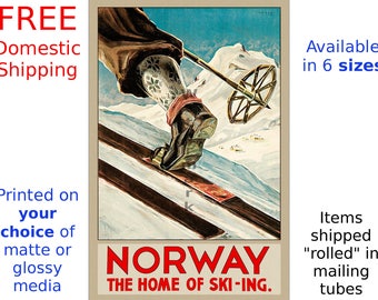Norway Travel Poster, Norwegian Art Print - Norway - Home of Ski-ing, Home Decor Wall Art (510860447)
