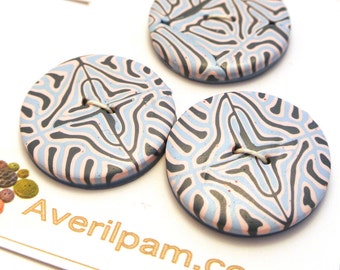 Large Round Buttons Pink and Blue Handmade Polymer Clay 30mm