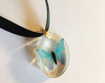 Light Blue Butterfly Resin Ornfant Choker