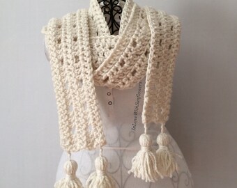 Crochet Scarf - Skinny Scarves - Scarf with Tassels - Warm Scarf - Crochet Long Scarf - gift for her - Oversized Scarf - Winter Scarf -