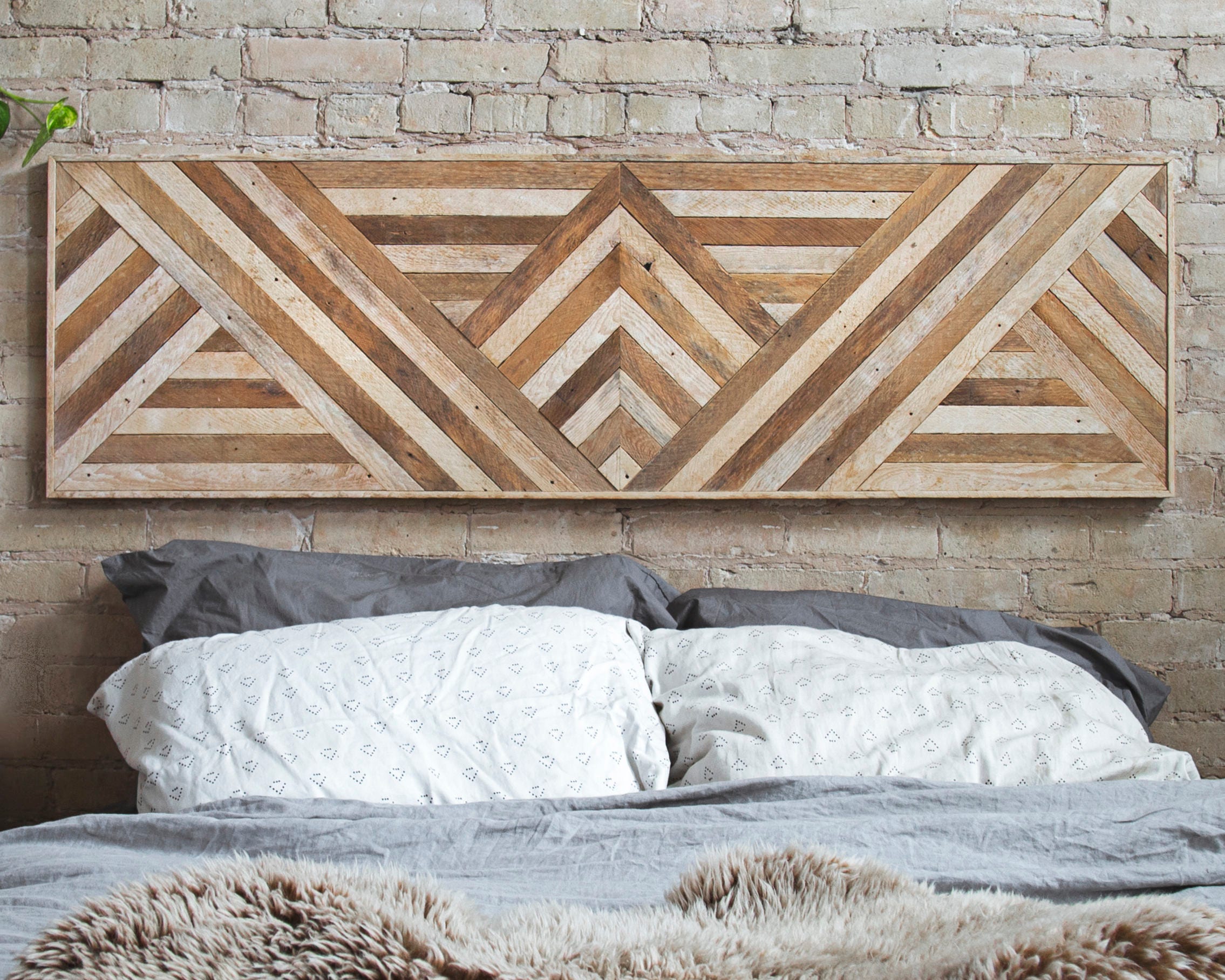 Reclaimed Wood Wall Art Queen Headboard Wood Wall Decor Geometric