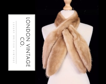 Vintage 1950's fawn/pale brown mink real fur pull through scarf/collar/stole/tippet