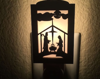 Religious Night Light - Night Light Plug In - Night Light Nativity - Nativity Scene - Night Light Nursery - Wood Night Light - Nursery Light