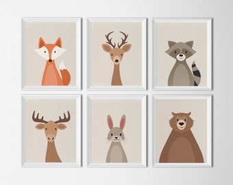 Woodland Animals Set Printable Art Nursery Art Prints Woodland Creatures Art for Kids Room Woodland Baby Shower Fox Art Print Bear Art print