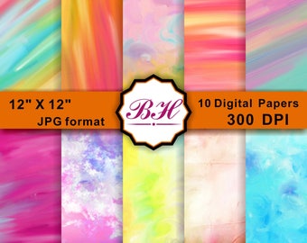 Bright Watercolor Digital Paper, Watercolor Background, Watercolor Scrapbook Paper, Bright Colors, Watercolor Textures, Water Color Art