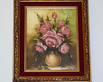 Pink Rose Painting Flower Still Life Small Floral Oil