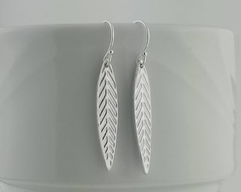 Silver Leaf Earrings, Fine Silver Elegant Leaf Earrings, Long Thin Leaf Earrings, Nature Earrings, Nature Jewelry, Botanical Earrings