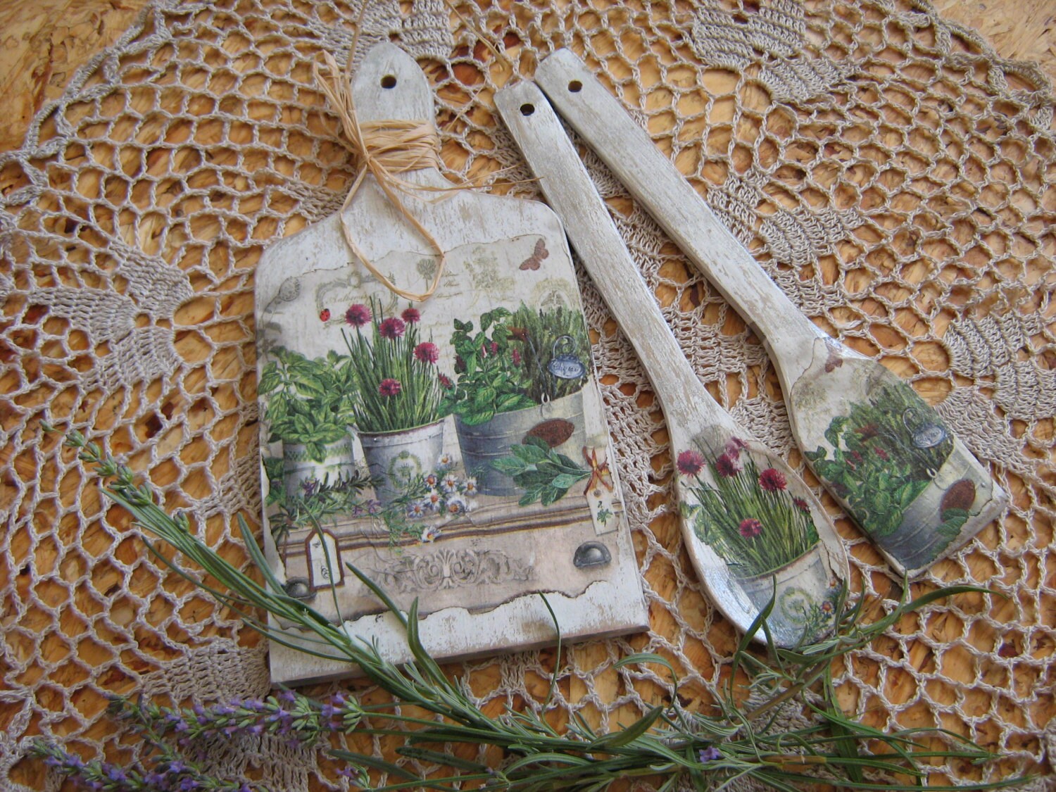 White French Country Kitchen Floral Wooden Cutting Board