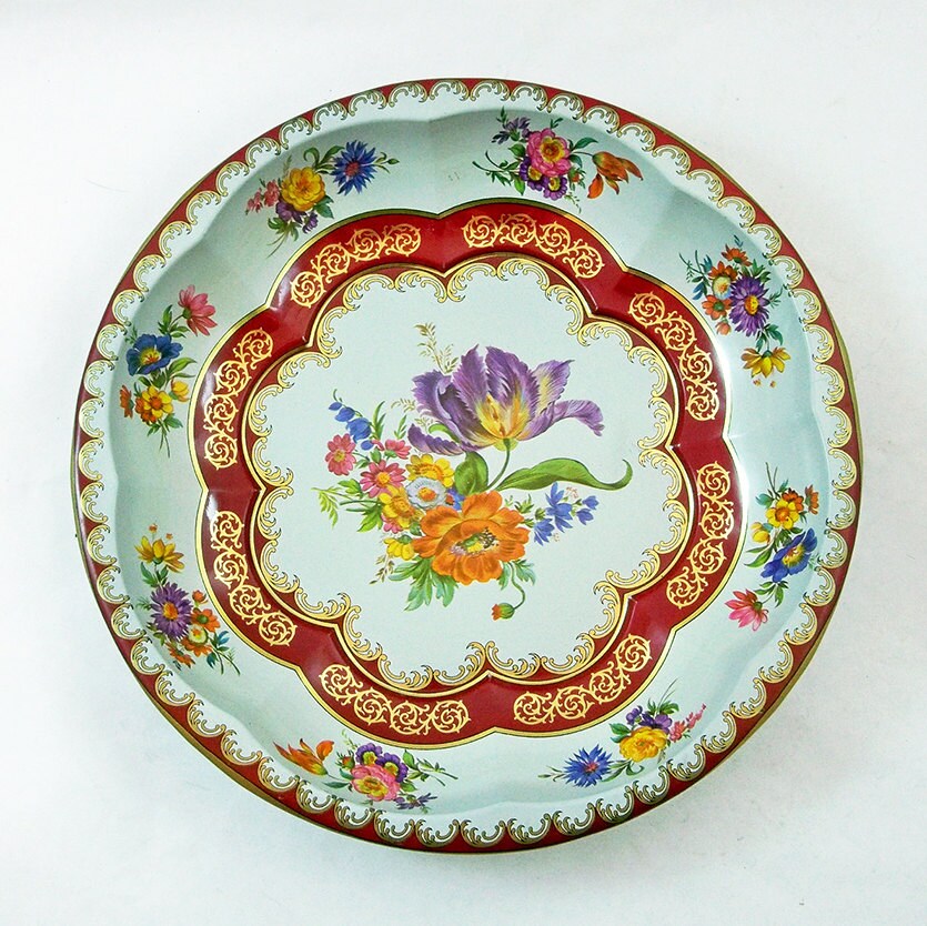 Vintage Daher Decorated Ware Metal Litho Bowl Floral Pattern