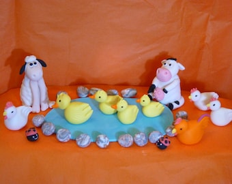 Farm Animals Edible sugar paste decoration cake cupcake topper birthday party