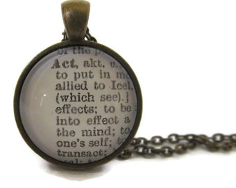 ACT Definition Necklace, Dictionary Necklace, Bronze or Silver