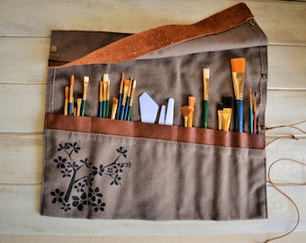 Paint Brush Roll, Artist Roll, Paint Brush Organizer, Artist pouch, Paint Brush Holder, Painters Travel Case