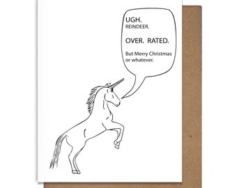 Merry Christmas Card Funny Unicorn Letterpress Sarcastic Snarky Witty