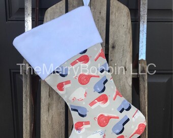Coach Whistle Holiday Stocking, Sports Stocking, Christmas Stocking