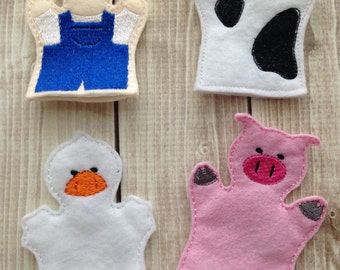 Farm animals finger puppet set, Barnyard Finger puppet set