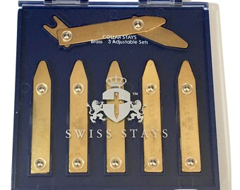 3 Pairs Adjustable Brass Collar Stays